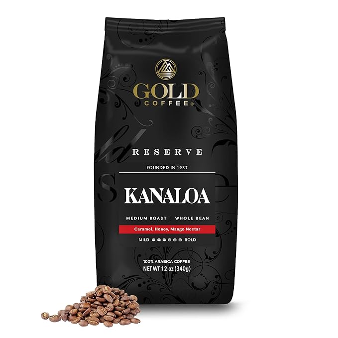 Gold Coffee Bundle | Kanaloa & Blue Mountain, Medium Roast, Whole Bean |100% Arabica Coffee, 12 oz. (Pack of 2)