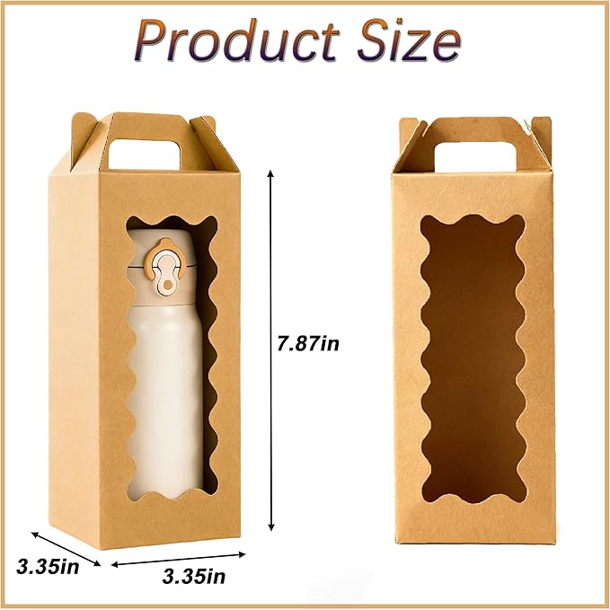 25Pcs Tumbler Gift boxes for glass cup with Handle for 16oz 18oz 20oz Sublimation Glass, Cup boxes for packaging 16oz,Tumbler Packaging Boxes with window for gifts,Water bottle gift boxes（Brown）