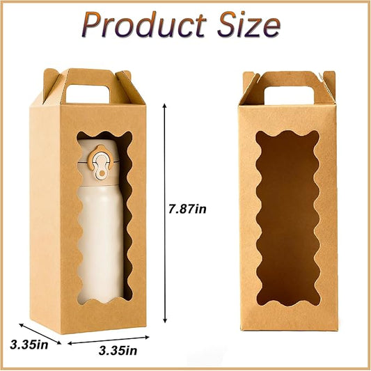 25Pcs Tumbler Gift boxes for glass cup with Handle for 16oz 18oz 20oz Sublimation Glass, Cup boxes for packaging 16oz,Tumbler Packaging Boxes with window for gifts,Water bottle gift boxes（Brown）