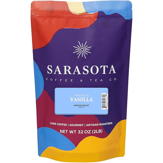 2 lb French Vanilla Ground Coffee | Vanilla Flavored Coffee Medium Roast | Bulk Smooth Sweet Ground | Specialty Grade | 32 oz