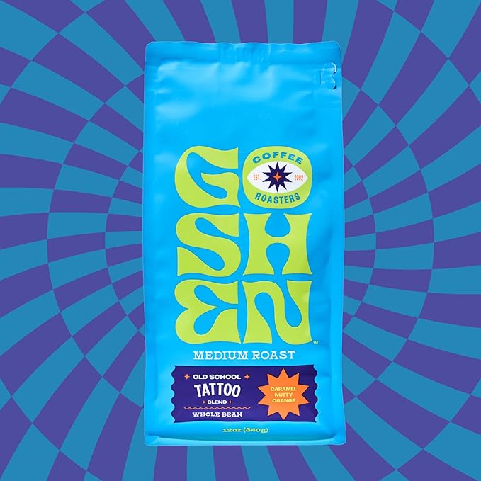 Goshen Coffee Roasters Whole Bean Old School Tattoo House Blend | Medium Roast, Brewed or Espresso | Award-Winning, Natural and Washed | Caramel, Nutty, Orange Flavors | 5 lb Bag