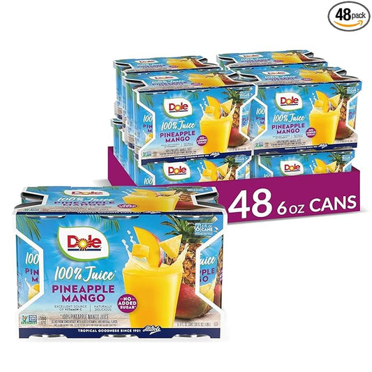 Dole 100% Pineapple Mango Juice, Excellent Source of Vitamin C, 6 Fl Oz (Pack of 6), 48 Total Cans