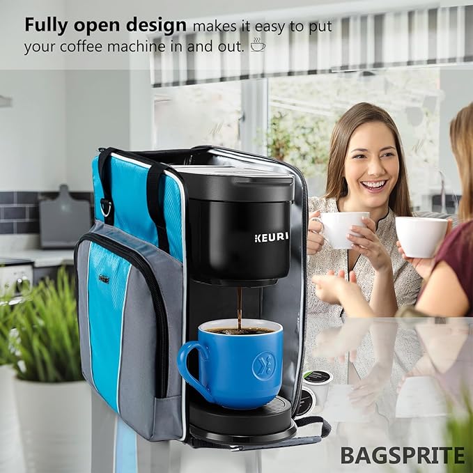 BAGSPRITE For Keurig K-Express Coffee Maker Travel Bag, K-Iced Single Serve Brewer Carrying Case with Multiple Pockets for Pods, Storage Bag With Shoulder Strap
