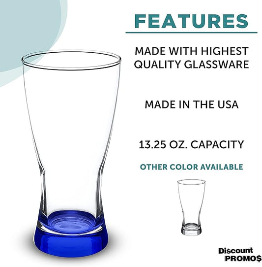 DISCOUNT PROMOS Pilsner Glasses 13.25 oz. Set of 12, Bulk Pack - Made in the USA, Perfect for Hotels, Restaurants, Bars and Even Party Favors - Blue