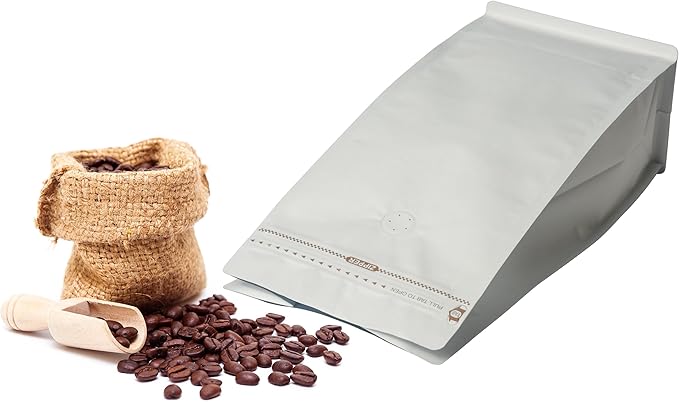White Kraft Coffee Bags with Side Gusset, Resealable Stand-Up Coffee Pouches with Side Zipper, Degassing Valve for Coffee (Size: 5.25 x 10", 16oz/1lb, Pack of 100)