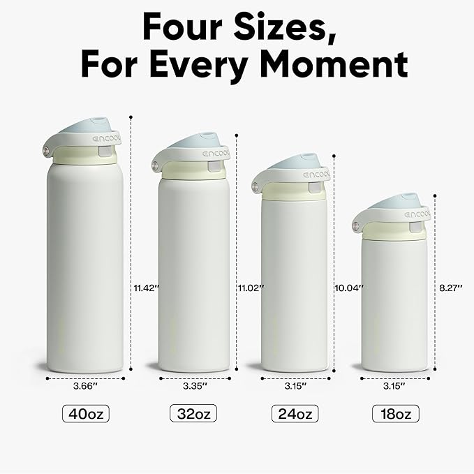 ENCOOL Leakproof Insulated Water Bottle with Straw Dual-Sip Water Bottle Bag-Safe Design for Work, Commute & Gym – Keeps Drinks Cold All Day, 24 oz, Cloud-Hill White