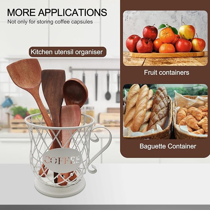 K Cup Organizer, Coffee Pod Storage Basket - Holder for 35 Pods, White