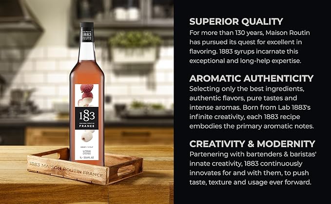 1883 Lychee Syrup for Drinks, Made in France, 1 Liter Glass Bottle