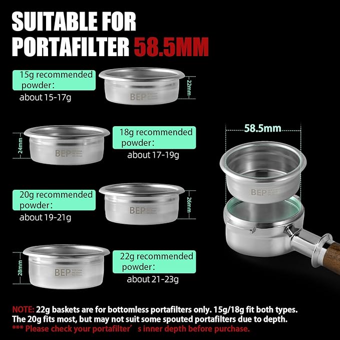 MHW-3BOMBER 58mm Espresso Filter Basket, 20g Double-layer Stainless Steel High Precision Extraction Portafilter Basket Filter Fits Most 58mm Portafilter, Ridged, FB5629-OS