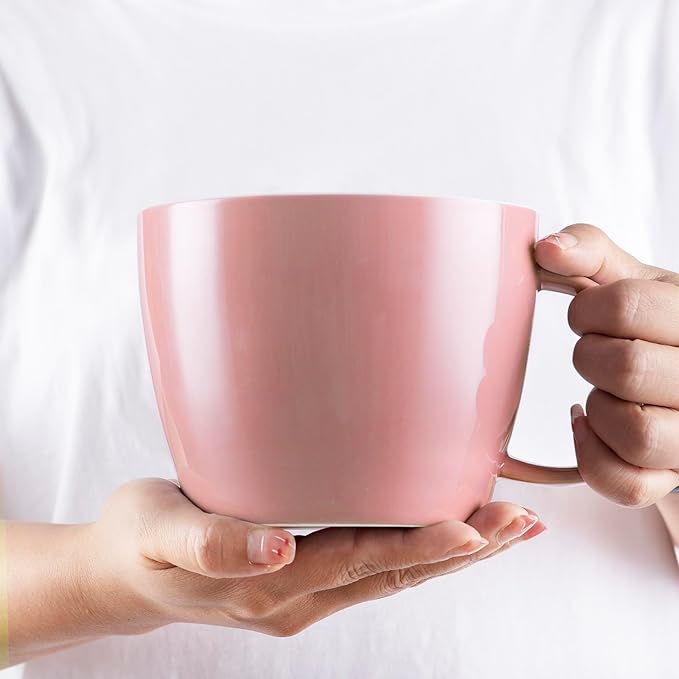 Chic Pink Coffee Mug Soup Bowl Giant Soup Mug, Extra Large Ice Cream Cup, Lovely Ceramic Coffee Cup for Home Office and Dorm, for Her, Girlfriend, Mom, Best Sisters, Friends or Coffee Enthusiast