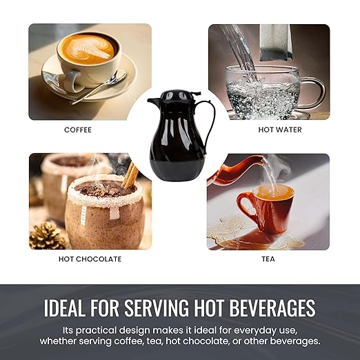OCS Parts Set of 6 Easy Pour Thermal Coffee Carafes | 11-Inch Insulated Hot and Cold Beverage Pitcher Server for Coffee, Tea, Hot Chocolate and Water | 64-Ounce | Black
