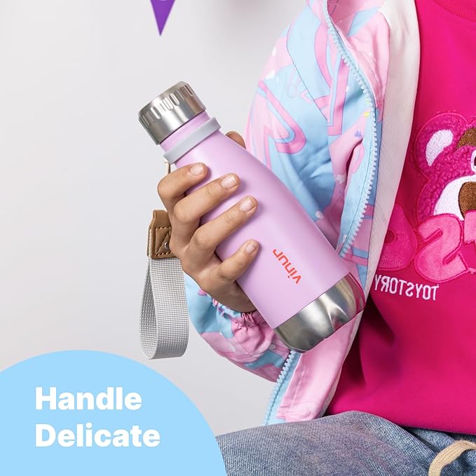 VINUR Kids Leak Proof Water Bottle-9 oz Stainless Steel Double Wall Vacuum Insulated Water Bottle for School-Cola Shape Flask with Carry Rope(Navy)