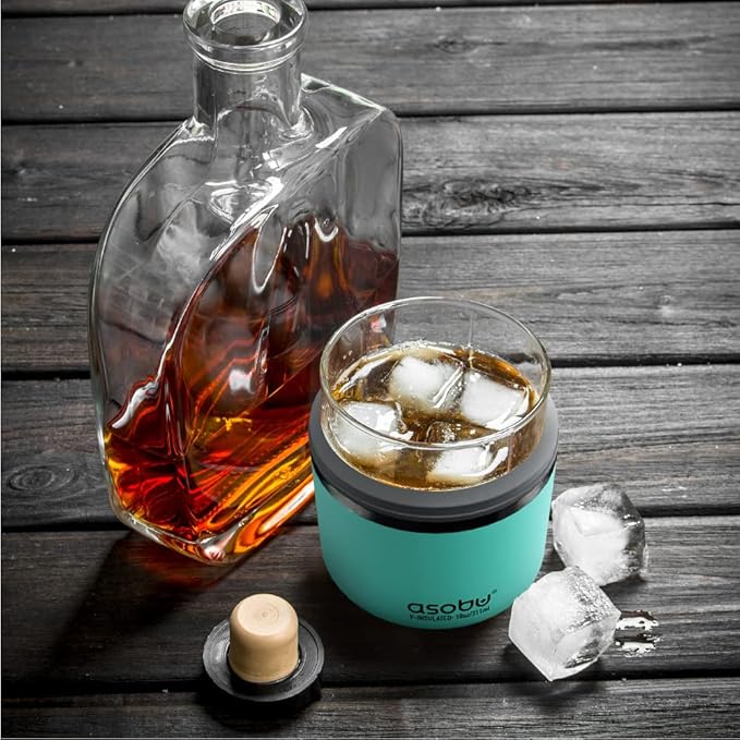 asobu Whiskey Glass with Insulated Stainless Steel Sleeve, 10.5 ounces (Mint Green)