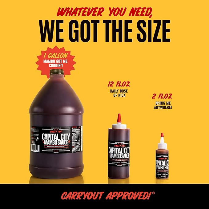 Capital City Mambo Sauce Sweet Hot, Washington DC Wing Sauces, Perfect Condiment for Wings Chicken Pork Beef Seafood Burgers Rice or Noodles, 128oz (1 Gallon) 4 Pack