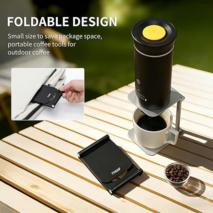 Pour Over Coffee Maker Stand,Foldable Portable Electric Espresso Machine Stand,Holder for Coffee Grinder,Universal Dripper,V60 Dripper,Travel Coffee Maker, Press Square&Black