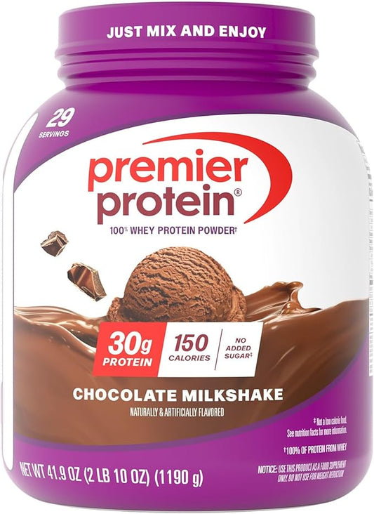 Premier Protein Powder, Chocolate Milkshake, 30g Protein, 1g Sugar, No Soy, Gluten Free, 41.9oz (29 Servings)