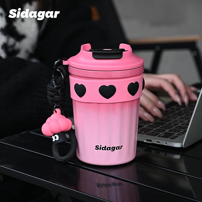 12 oz Travel Coffee Mug Spill Proof Leak Proof, Stainless Steel Thermal Coffee Cup with Lid, Resuable Cup for Hot and Cold, Portable Tumbler for Women, Pink