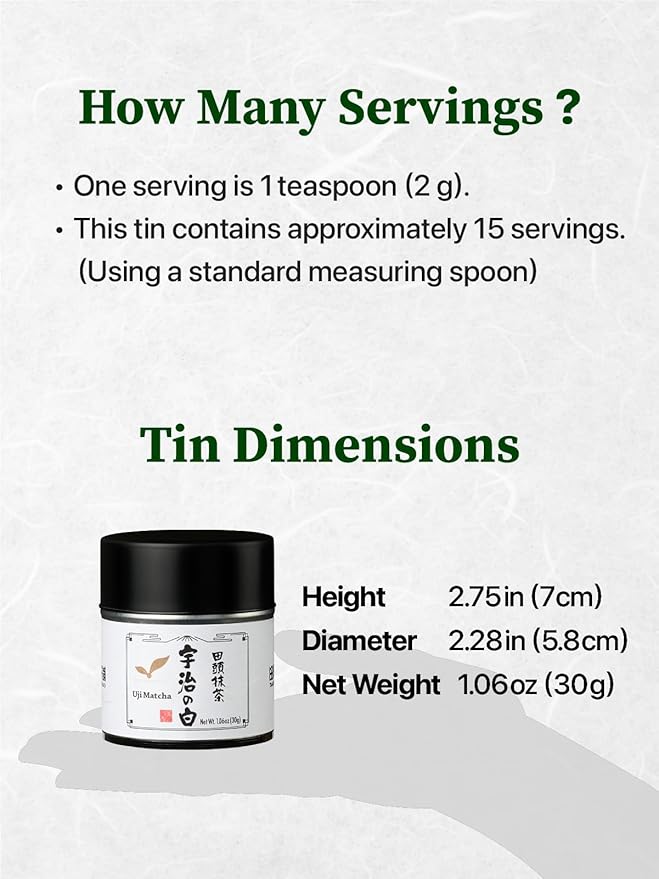 TAGASHIRA CHAHO "Uji no Shiro" Uji Matcha Green Tea Powder (30g/1.06oz) - First Harvest, Stone Milled, Authentic Ceremonial Grade, 100% Product of Japan