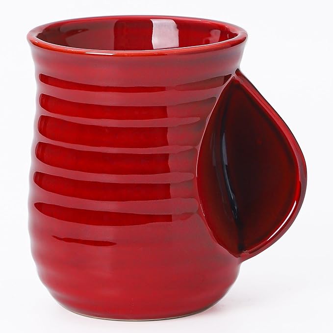 Mkour 21oz Large Ceramic Coffee Mugs, Handmade Tea Cups with Comfortable Handle for Office and Home, Microwave and Dishwasher Safe (Red)