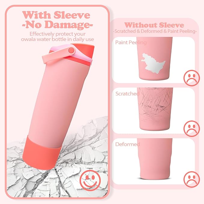 Silicone Boot for Owala 30oz & 40oz FreeSip Sway Bottles & Tumblers - Non-Slip, Scratch-Resistant, Stability Enhancer, Available in 12 Colors (Angel Food Cake Red)