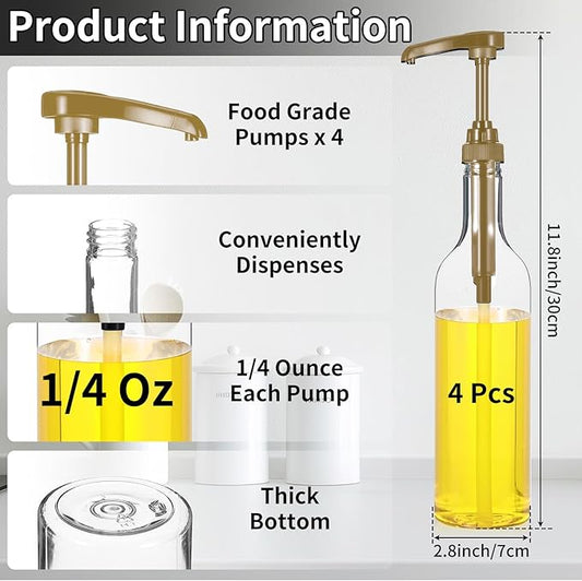 Coffee Syrup Dispenser Set – 4-Pack 750ml Bottles with Gold Pump for Coffee Bar