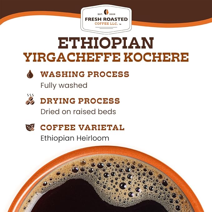 Fresh Roasted Coffee, Ethiopian Yirgacheffe Kochere, 5 lb (80 oz), Medium Roast, Kosher, Whole Bean