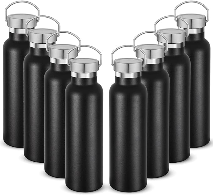 Neihepal 20 oz Insulated Water Bottles,Stainless Steel Double Wall Sport Bottle with Lid of Handle (8, Black)