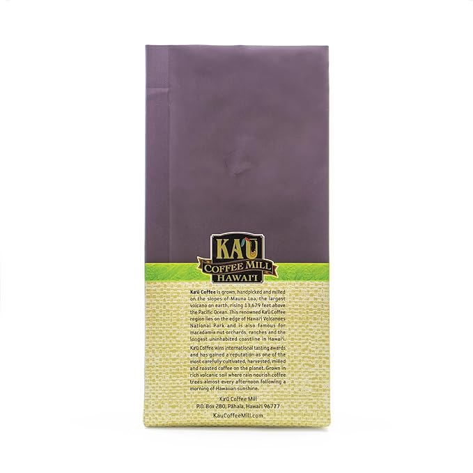 Ka'u Coffee Mill Semi-Washed Medium Dark Roast Whole Bean Coffee - Stone Fruit, Citrus, & Milk Chocolate Notes - Handpicked & Semi-Washed Hawaii Grown Arabica Beans - Gourmet Small Batch - 16oz
