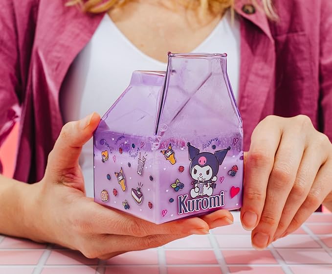 Silver Buffalo Sanrio Hello Kitty and Friends Featuring Kuromi Blueberries Purple Glass Milk Cup, 11.9 Ounces