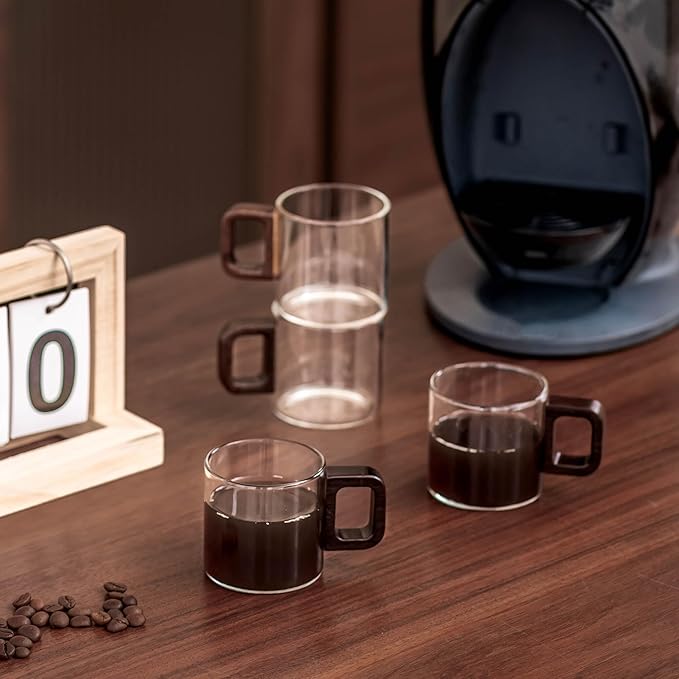 Zurucily Espresso Cups Set of 4, 4 oz Espresso Cups, Espresso Shot Glasses with Handle for Coffee or Tea (Clear)