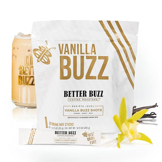 Better Buzz Vanilla Coffee Creamer Sticks - 20ct., Instant Creamer Packets, Vanilla Flavored Powdered Creamer for On-the-Go Coffee Enjoyment