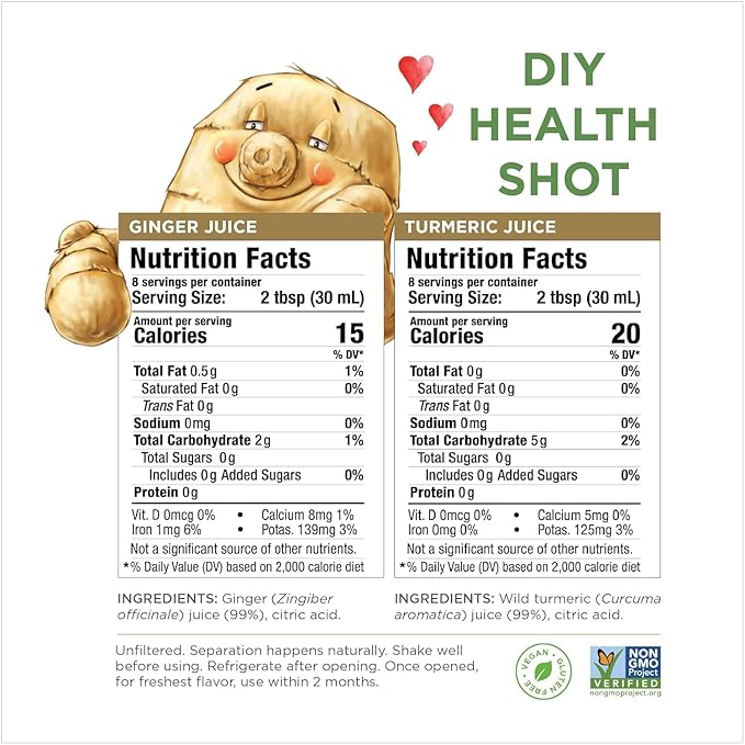 The Ginger People Ginger & Turmeric Juice Set | Digestion + Anti-Inflammatory | 8 Fl Oz (Pack of 2)