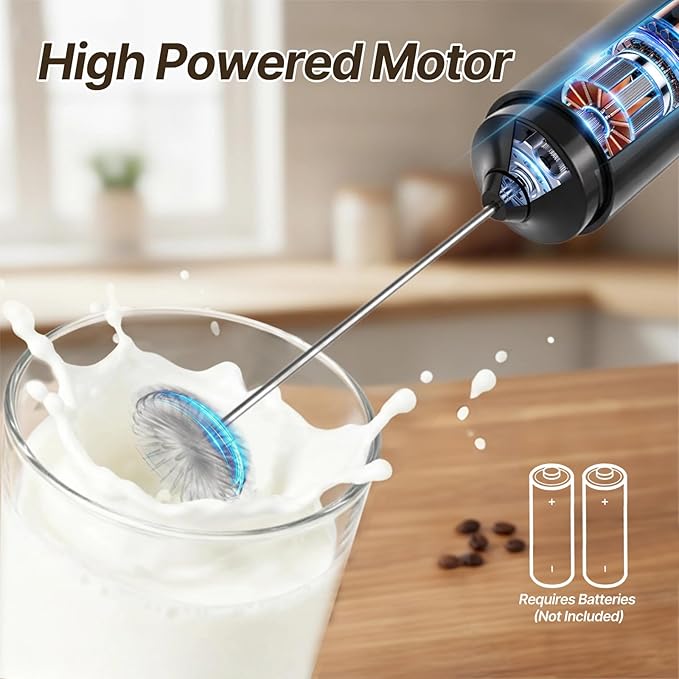 Handheld Milk Frother,Milk Frother Handheld with Cover, Battery-Operated Electric Foam Maker Frother Wand,Drink Mixer for Coffee, Latte, Matcha, Protein Shakes, Hot Chocolate
