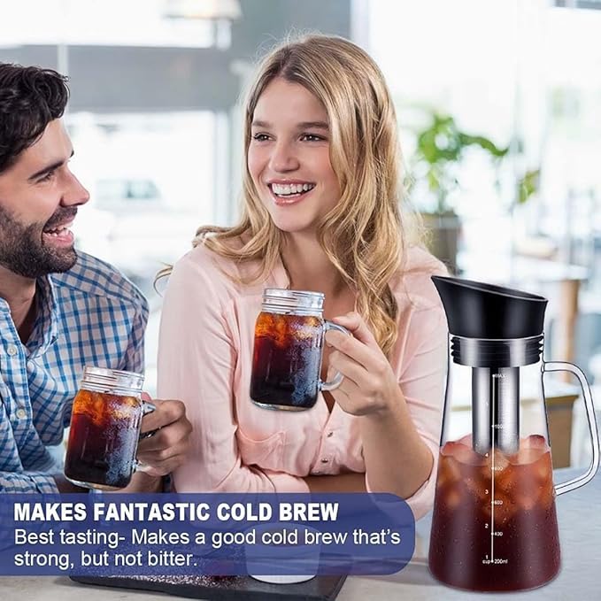 Iced Coffee Maker Machine Cold Brew Tea Pitcher Glass and Airtight Lid Coffee Pot 1.2L