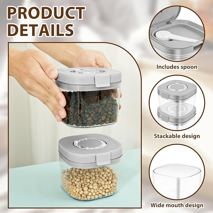 2pcs Airtight Coffee Canister, 27oz Coffee Storage Container with Scoop, Food Storage Jar for Grounds, Beans, Tea, Sugar, Flour, Cereal, 800ml