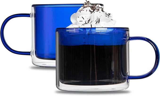Restaurantware Coffee Cups 2 Pack of 11 oz Double Wall Glass Insulated Coffee Cup Borosilicate Mug Thermal Shock Resistant Handle Modern Design