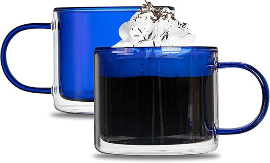Restaurantware Coffee Cups 2 Pack of 11 oz Double Wall Glass Insulated Coffee Cup Borosilicate Mug Thermal Shock Resistant Handle Modern Design