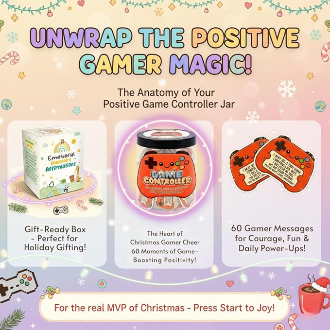 Positive Game Controller Jar With 60 Affirmation Cards – Gamer Gifts For Teen Boys, Emotional Support Game Controller, Husband - Dad Birthday Gift, Game Controller Gift For Son