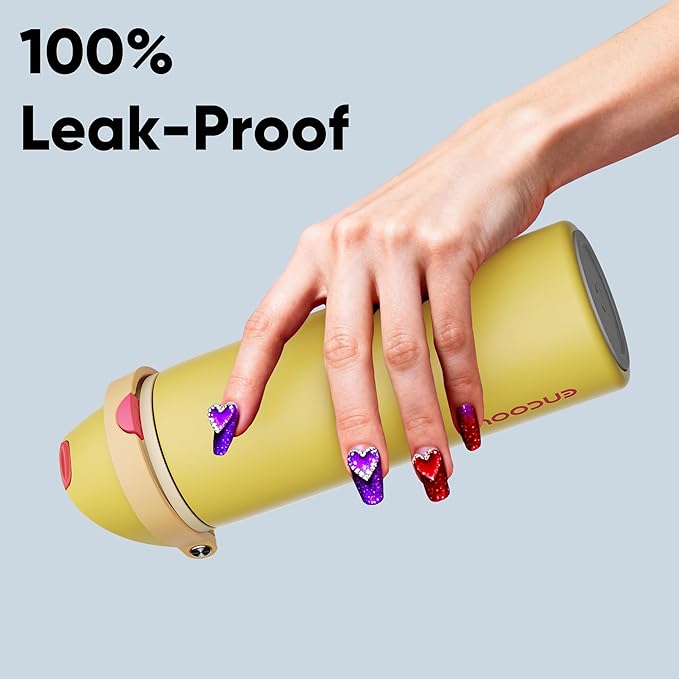 Insulated Water Bottle with Straw - Encool Stainless Steel Water Bottle with Push Button Lid, Leak-Proof & BPA-Free, Keeps Cold for 24 Hours for Sports, Travel, Gym (24 oz, Ginger)
