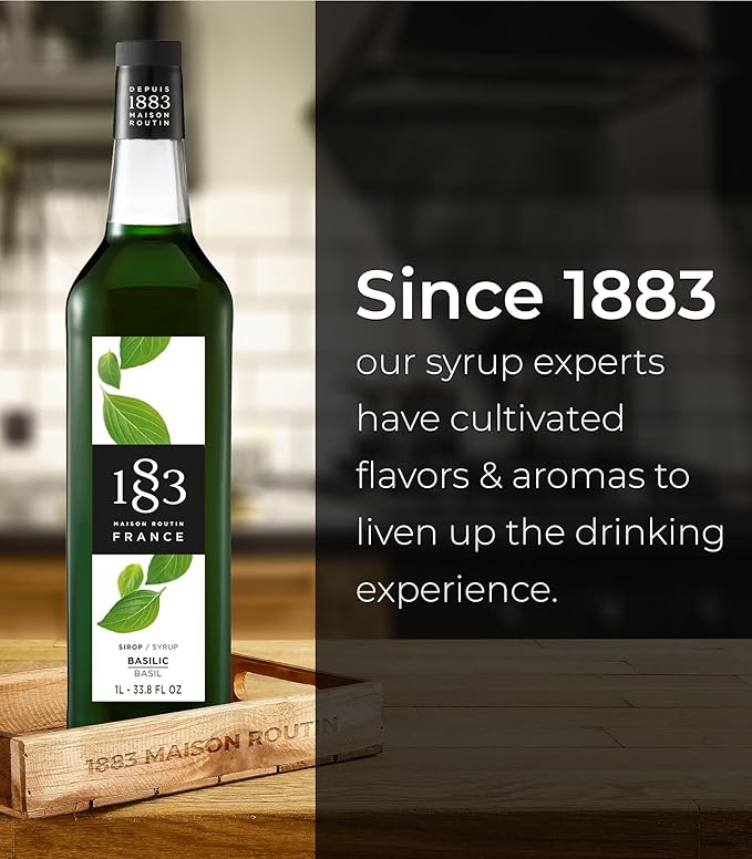 1883 Basil Syrup for Drinks, Made in France, 1 Liter Glass Bottle