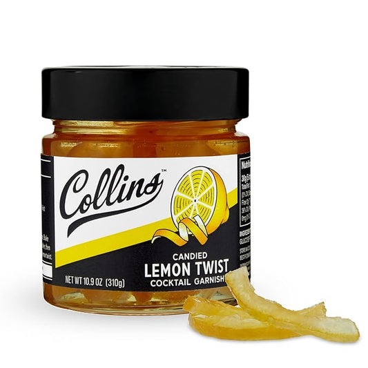 Collins Lemon Twist in Syrup, Popular Cocktail Garnishes for Drinks, Skinny Margaritas, Martinis, Lemon Drops, Whiskey Sours, Old Fashioned, Mocktails, Perfect for Desserts, Baking Supplies, 10.9 oz