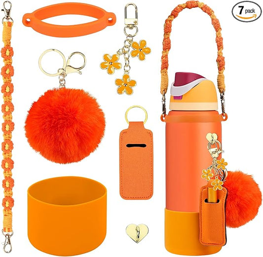 Compatible for Owala Accessories Bundle: Silicone Boot for 24oz & 32oz Bottles, Charms,Handle,Strap,Rubber Bottoms, and Decorative Add-ons for Your Compatible for Owala Water Bottle,Citrus Crush