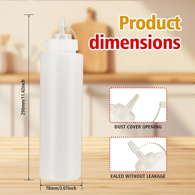 Squeeze Bottles for Sauces,Leak-Proof Condiment Dispenser, BPA-Free Kitchen Restaurant Squeeze Bottle Set with Wide Mouth for Ketchup, Mustard,Syrup,Dressings (White, 6Pack-32oz(900ml))