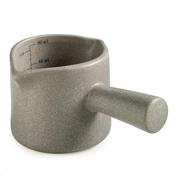 YHOJOY Measuring Cups Ceramic, Double Spouts Espresso Cup with Handle, Coffee Measuring Cups, Espresso Shot Milk Cup Pitcher 90 Ml, Gray