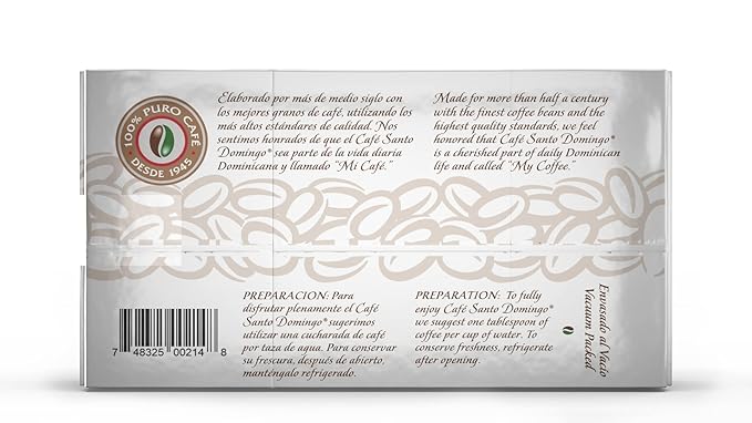 Café Santo Domingo Espresso, 10 oz Vacuum Bag, Ground Coffee, Dark Roast - Product from the Dominican Republic (Pack of 2)