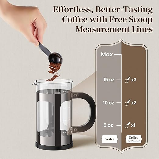 Veken French Press Coffee Maker, Heat Resistant Thickened Borosilicate Glass,Stainless Steel Brewer,Single Serve Small Pot, Cold Brew Cafetera Teapot for Kitchen Travel Camping, 21oz 0.6 L,Dark Pewter