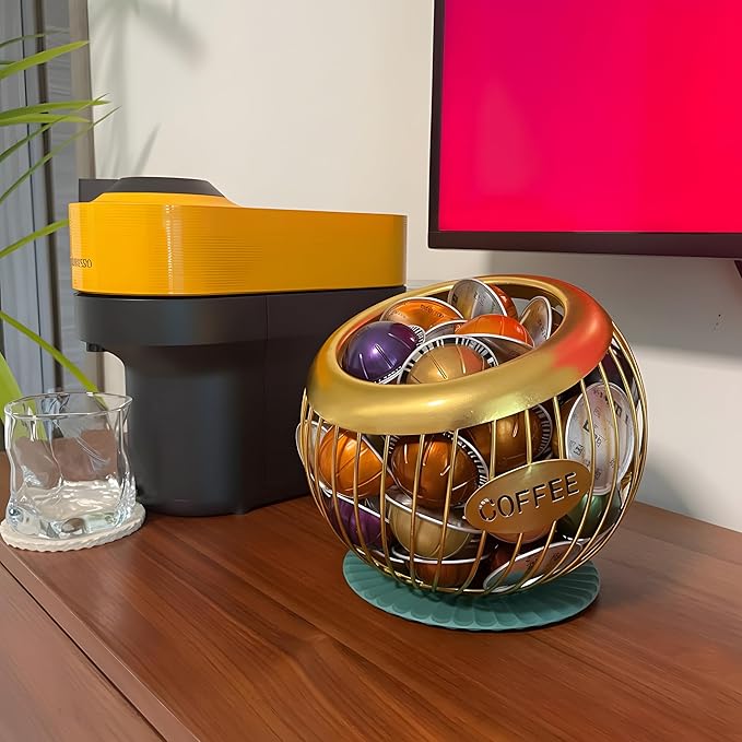 Coffee Pod Holder for Counter - Large Capacity Keurig K-Cup Organizer, Nespresso Vertuo Coffee Station Organizer, Metal Coffee Pods Storage, Coffee Bar Accessories and Decor (Gold)