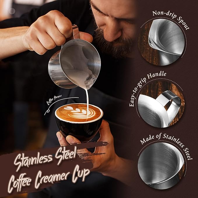 12 Pack Stainless Steel Bell Creamers 3 Ounce Creamer Pitcher Mini Coffee Milk Pitchers with Handle and Pouring Spout Cups for Serving Espresso, Tea, Milk, Maple Syrup, Sauce