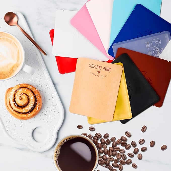 100 PCS Drip Coffee Bag with Coffee Filter Paper Bag (100 PCS) Black Aluminum Foil Hanging Ear Coffee Beans Storage Packaging Bags, Portable Heat Seal Drip Coffee Pouches for Travel, Camping, Home