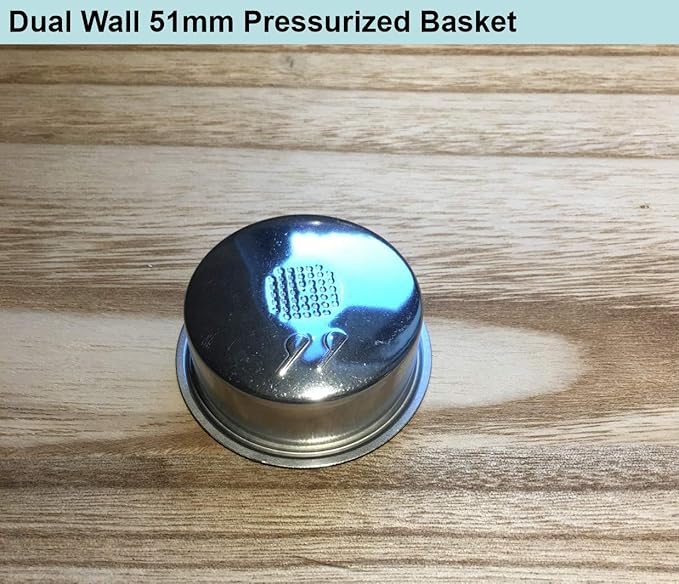 51mm Pressurized Filter Basket Stainless Steel Dual Wall Portafilter Basket Double Wall Espresso Basket Double Filter Basket Replacement Fits Delonghi Breville Mr Coffee Espresso Machine-2 Cup